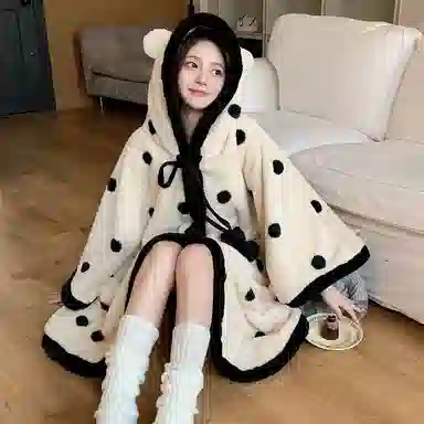 静英鸾 保暖舒适可爱连帽设计加绒加厚家居服睡袍 女款