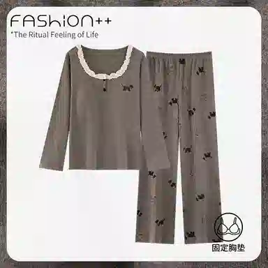 静英鸾 带胸垫简约可爱卡通小狗休闲舒适亲肤家居服睡衣套装 女款