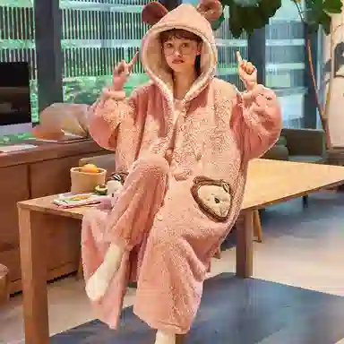 静英鸾 舒适甜美可爱少女加绒加厚长袖柔软家居服睡衣套装 女款