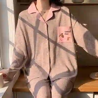 静英鸾 翻领简约甜美休闲时尚卡通小狗亲肤舒适可外穿家居服睡衣套装 女款