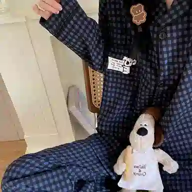 静英鸾 翻领卡通考拉格子时尚甜美风休闲舒适家居服睡衣礼盒 女款