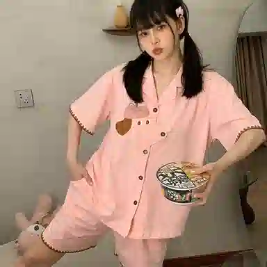 静英鸾 夏季女休闲开衫翻领短袖短裤可外穿家居服睡衣套装 女款