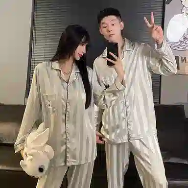 静英鸾 翻领卡通小飞龙条纹简约风休闲舒适家居服睡衣套装 男女同款