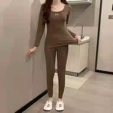 静英鸾 德绒长袖长裤圆领套头简约舒适家居服秋冬季保暖套装 女款