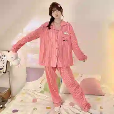 静英鸾 德绒保暖加厚翻领开衫长袖长裤可爱甜美兔子家居服冬季睡衣套装 女款