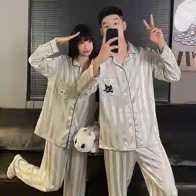 静英鸾 翻领卡通小飞龙条纹简约风休闲舒适家居服睡衣套装 男女同款