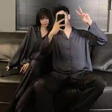 静英鸾 家居情侣长袖长裤翻领叶子满印服睡衣套装 男女同款