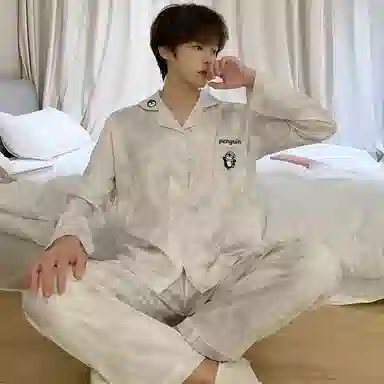 静英鸾 长袖长裤翻领设计轻便舒适透气卡通企鹅图案家居服睡衣礼盒 男款