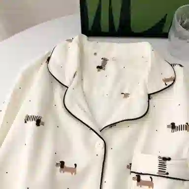 静英鸾 保暖加厚长袖长裤翻领开衫卡通波点腊肠狗家居服睡衣套装 女款