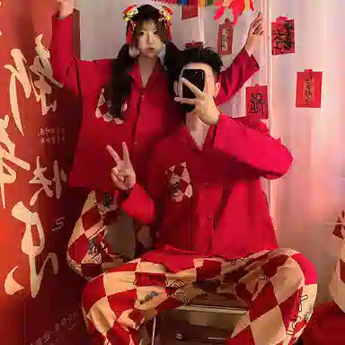 静英鸾 秋季翻领纯色带口袋时尚简约风休闲舒适家居服睡衣套装 男女同款