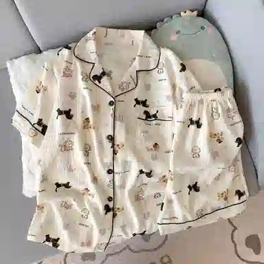 静英鸾 可爱甜美风宽松短袖短裤休闲家居服睡衣套装 女款