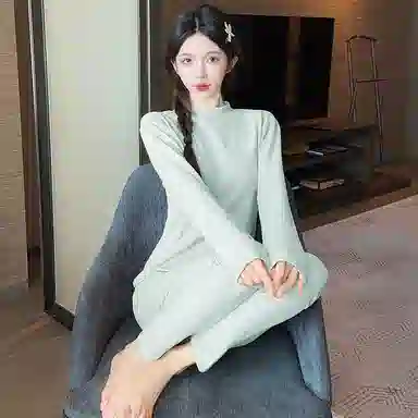 静英鸾 德绒长袖长裤圆领套头简约纯色小清新两件套家居服秋冬季保暖套装 女款
