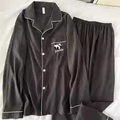 静英鸾 长袖卡通熊猫图案翻领宽松家居服睡衣套装 男女同款