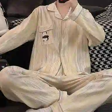 静英鸾 秋季翻领时尚简约风长袖长裤休闲舒适家居服睡衣套装 男款