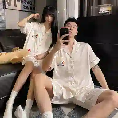 静英鸾 卡通小狗甜美风休闲舒适翻领家居服睡衣套装 男女同款