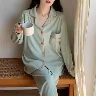 静英鸾 德绒长袖长裤翻领开衫纯色小清新两件套家居服秋冬季保暖套装 女款