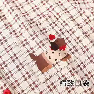 静英鸾 简约休闲时尚翻领方格卡通小狗亲肤舒适可外穿家居服睡衣套装 女款