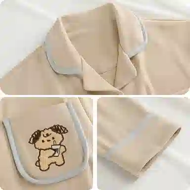 静英鸾 卡通小狗纯色简约风冬季翻领德绒加厚保暖家居服睡衣套装 男女同款