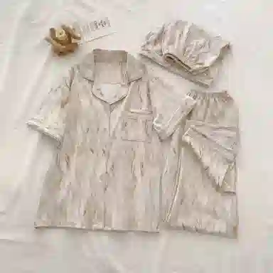 静英鸾 舒适简约休闲可外穿翻领短袖三件套家居服睡衣套装 男女同款