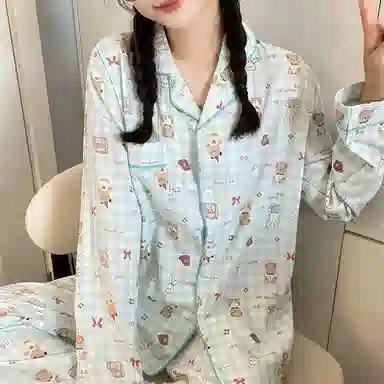 静英鸾 甜美可爱卡通图案简约舒适可外穿家居服睡衣套装 女款