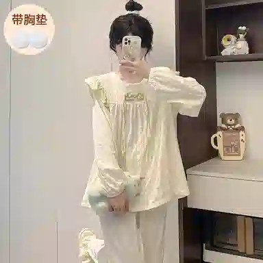 静英鸾 带胸垫简约甜美可爱柔软亲肤舒适可外穿家居服睡衣套装 女款