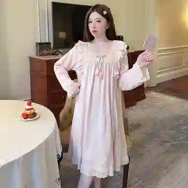 静英鸾 德绒保暖加厚长袖长裙方领套头纯色提花休闲家居服冬季睡裙 女款