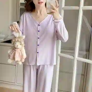 静英鸾 带胸垫简约紫休闲甜美时尚蝴蝶印花可外穿家居服睡衣套装 女款