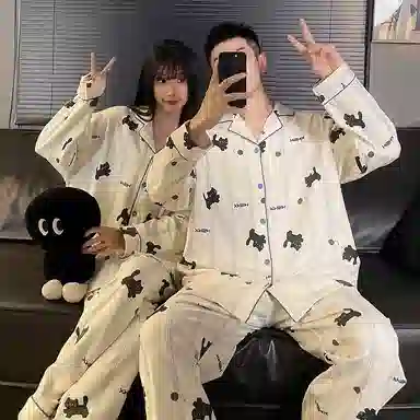 静英鸾  秋季翻领条纹卡通小狗甜美风休闲舒适家居服睡衣礼盒 男女同款