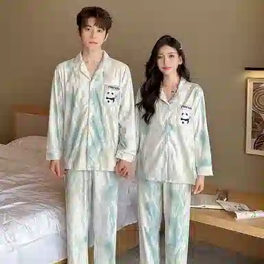 静英鸾 情侣舒适简约设计翻领长袖家居服睡衣礼盒 男女同款