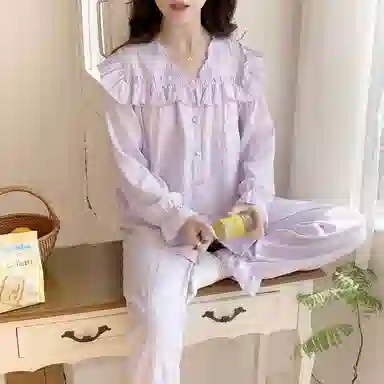 静英鸾 简约紫甜美休闲时尚亲肤柔软舒适可外穿家居服睡衣套装 女款