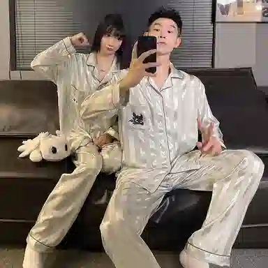 静英鸾 翻领卡通小飞龙条纹简约风休闲舒适家居服睡衣套装 男女同款
