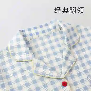 静英鸾 休闲时尚翻领简约格子卡通小番茄亲肤舒适可外穿家居服睡衣套装 女款
