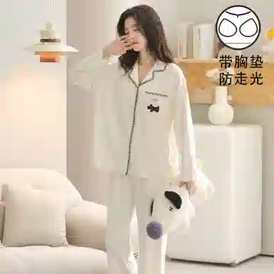 静英鸾 带胸垫翻领休闲甜美可爱卡通小狗时尚亲肤舒适家居服睡衣套装 女款