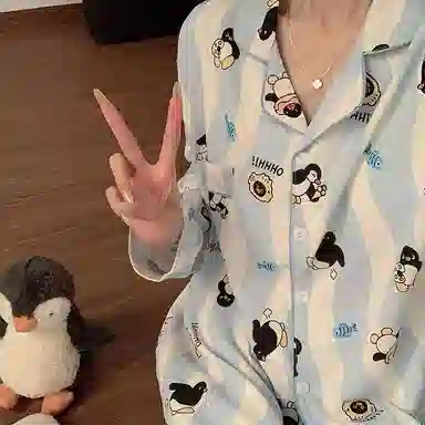 静英鸾 可外穿开衫家居服休闲条纹长袖长裤睡衣礼盒 女款