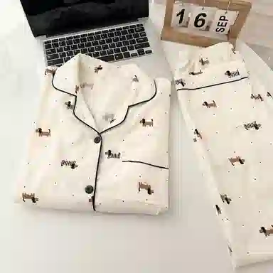 静英鸾  可爱小狗图案满印简约舒适可外穿家居服睡衣礼盒 女款
