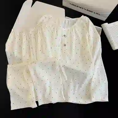 静英鸾 秋冬季圆领彩虹波点甜美风休闲舒适家居服睡衣套装 女款