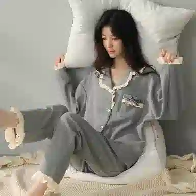 静英鸾 长袖开衫简约花边翻领家居服睡衣礼盒 女款