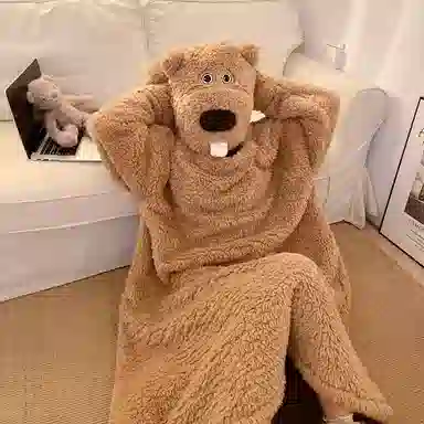 静英鸾 珊瑚绒保暖加绒加厚可爱狗熊卡通长袖休闲家居服睡袍 女款
