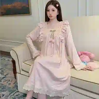 静英鸾 德绒保暖加厚长袖长裙方领套头纯色提花休闲家居服冬季睡裙 女款