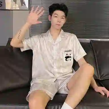 静英鸾 夏季情侣舒适熊猫图案亲肤透气短袖短裤家居服睡衣套装 男女同款