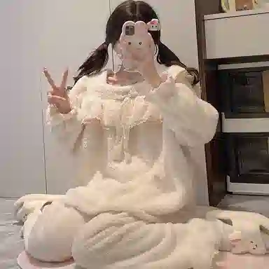 静英鸾 秋冬季纯色甜美风珊瑚绒加绒加厚保暖休闲舒适家居服睡衣套装 女款