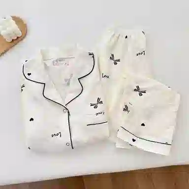 静英鸾 秋季蝴蝶结时尚甜美风休闲舒适家居服睡衣套装 女款