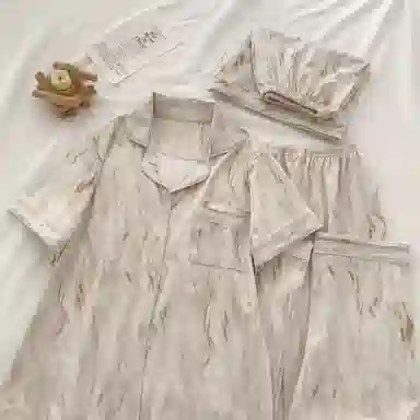 静英鸾 舒适简约休闲可外穿翻领短袖三件套家居服睡衣套装 男女同款