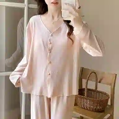 静英鸾 带胸垫简约休闲甜美时尚蝴蝶印花可外穿家居服睡衣套装 女款