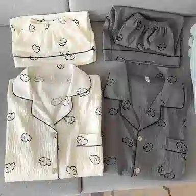 静英鸾 情侣舒适简约休闲短袖三件套可外穿家居服睡衣套装 男女同款