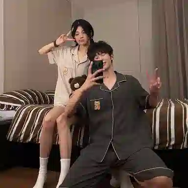 静英鸾 家居情侣休闲风格可外穿三件套服睡衣套装 男女同款
