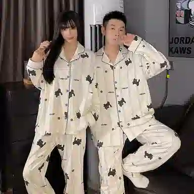 静英鸾  秋季翻领条纹卡通小狗甜美风休闲舒适家居服睡衣礼盒 男女同款