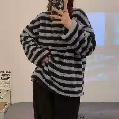 静英鸾 长袖圆领条纹保暖加绒加厚舒适家居服睡衣套装 女款