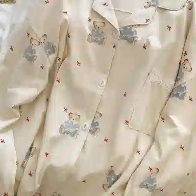 静英鸾 翻领卡通小熊蝴蝶结满印甜美风休闲舒适家居服睡衣套装 女款