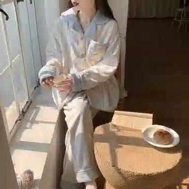 静英鸾 法兰绒保暖加厚加绒卡通鸭子条纹长袖长裤休闲家居服秋冬季睡衣套装 女款